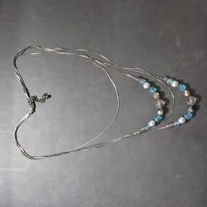 Gunmetal Black Blue and Grey Beaded Multi Strand Layered Statement Necklace